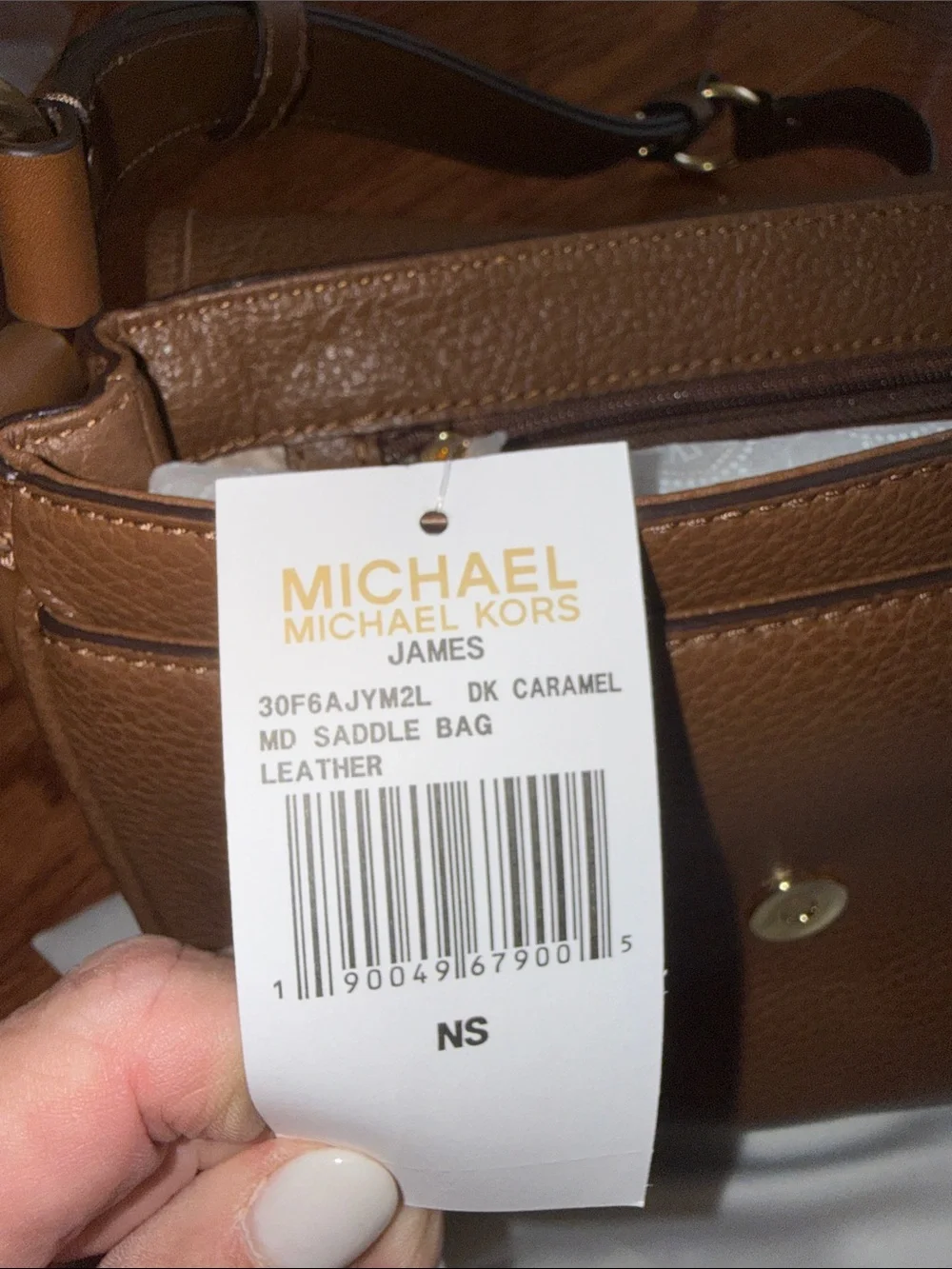 Michael Kors James Brown Pebbled Leather Crossbody with Gold Chain Accent new!
